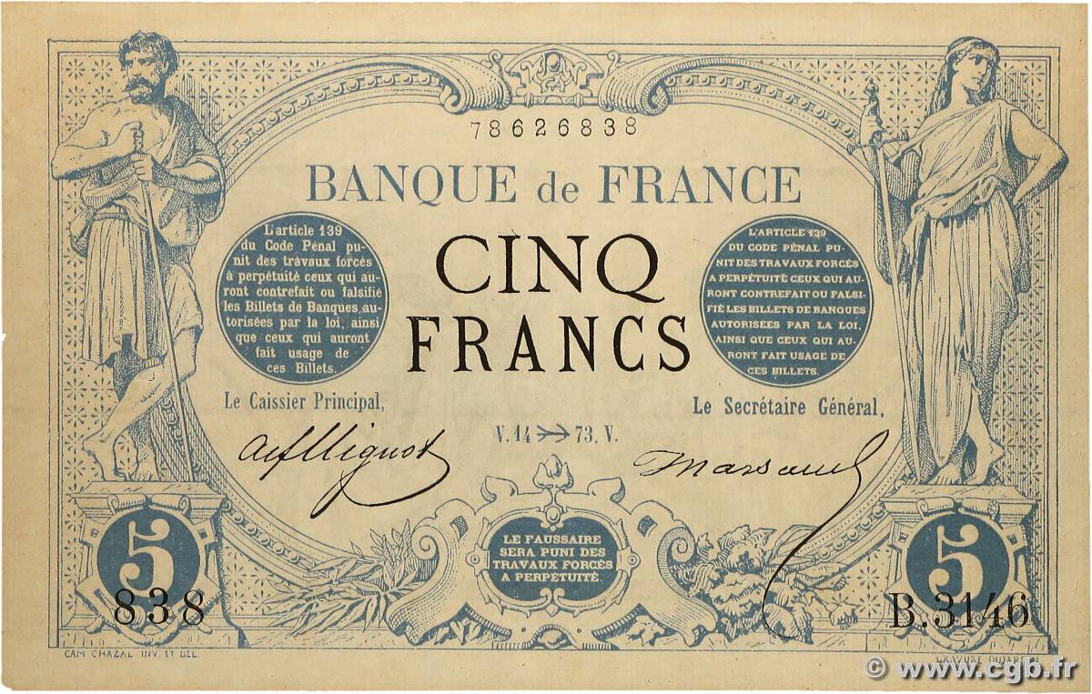 5 Francs NOIR FRANCIA  1873 F.01.23 EBC