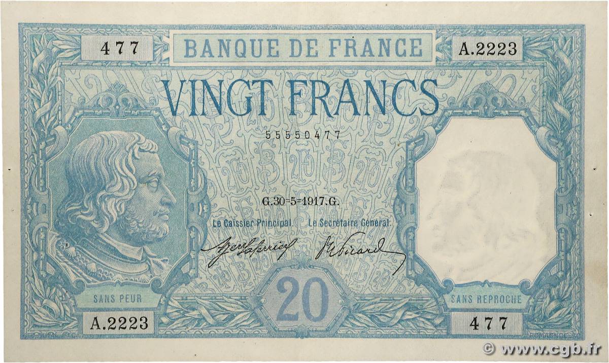 20 Francs BAYARD FRANCIA  1917 F.11.02 EBC