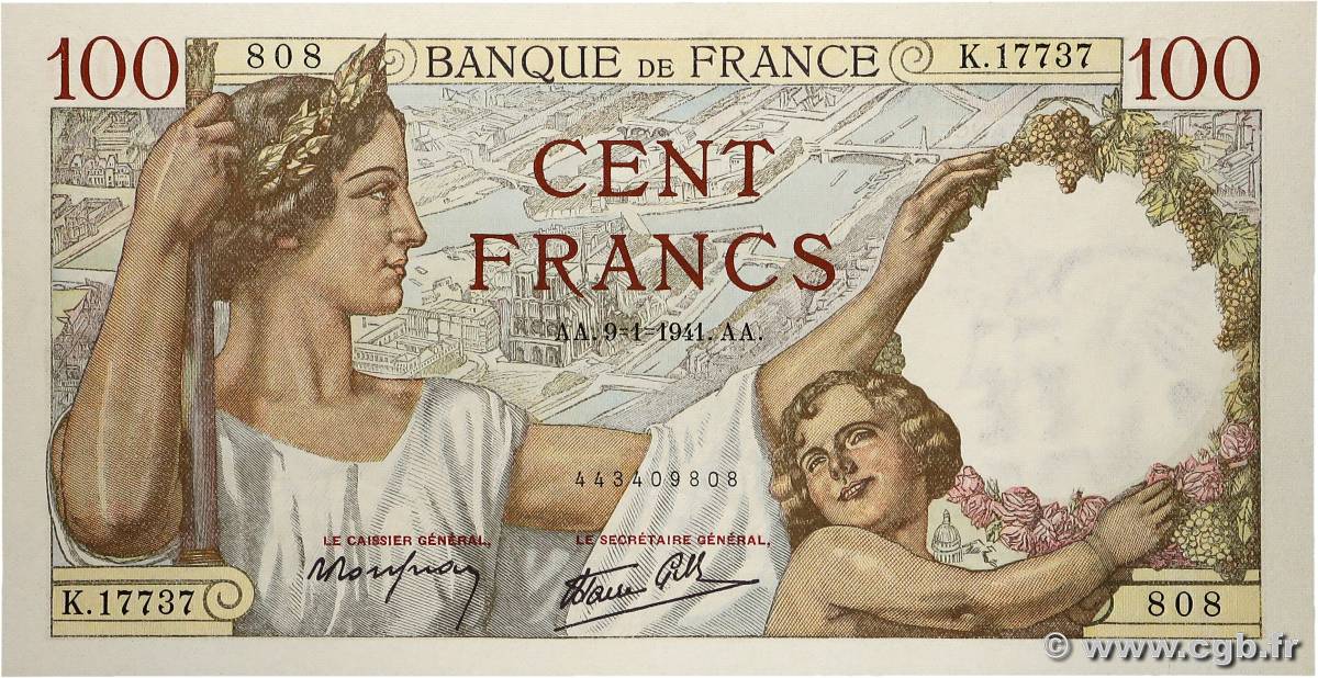 100 Francs SULLY FRANCIA  1941 F.26.44 SC+