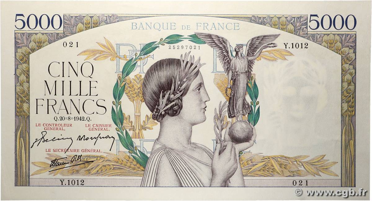 5000 Francs VICTOIRE Impression à plat FRANCE  1942 F.46.40 SUP