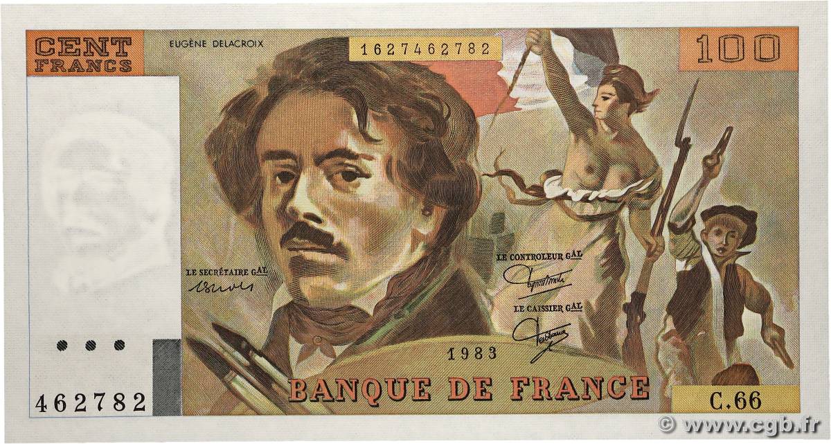 100 Francs DELACROIX modifié FRANCIA  1983 F.69.07 FDC