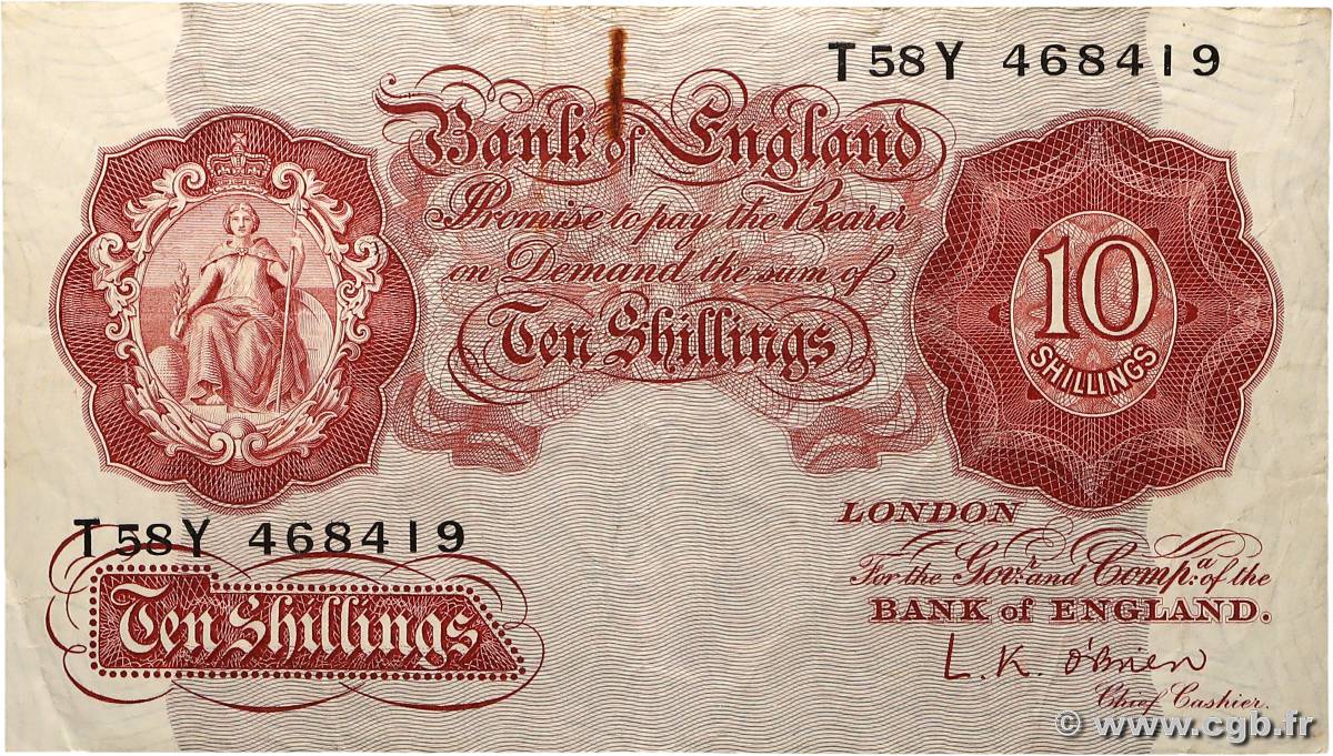 10 Shillings ANGLETERRE  1955 P.368c TB+
