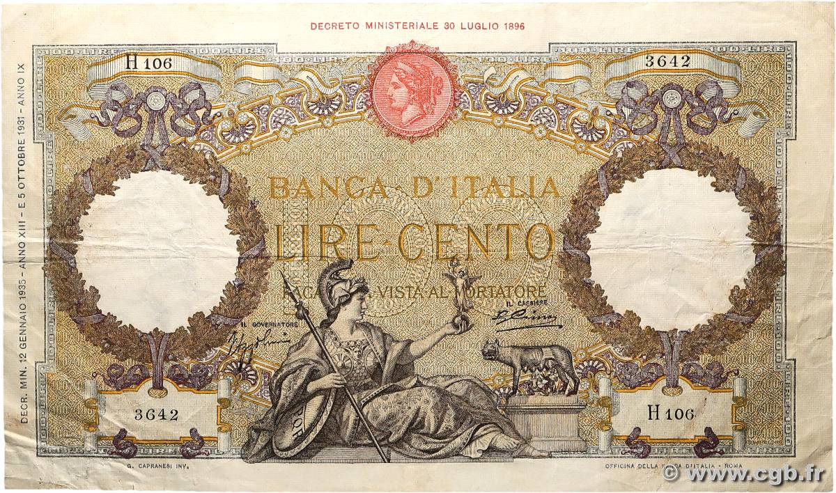 100 Lire ITALIE  1935 P.055a TB+