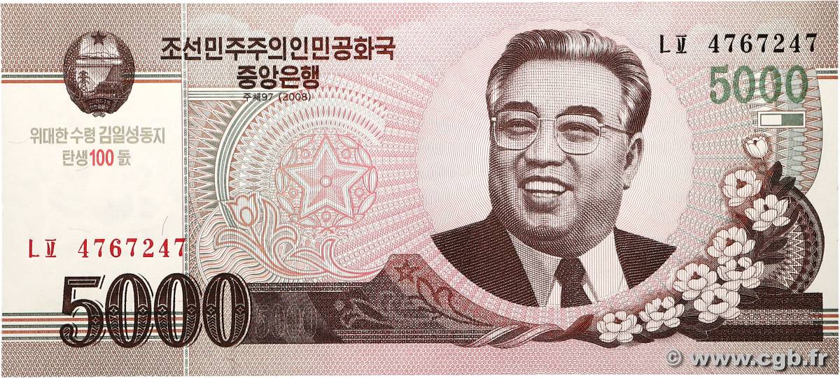 5000 Won Commémoratif CORÉE DU NORD  2008 P.CS17 NEUF