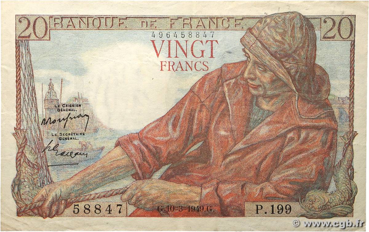 20 Francs PÊCHEUR FRANCE  1949 F.13.14 VF