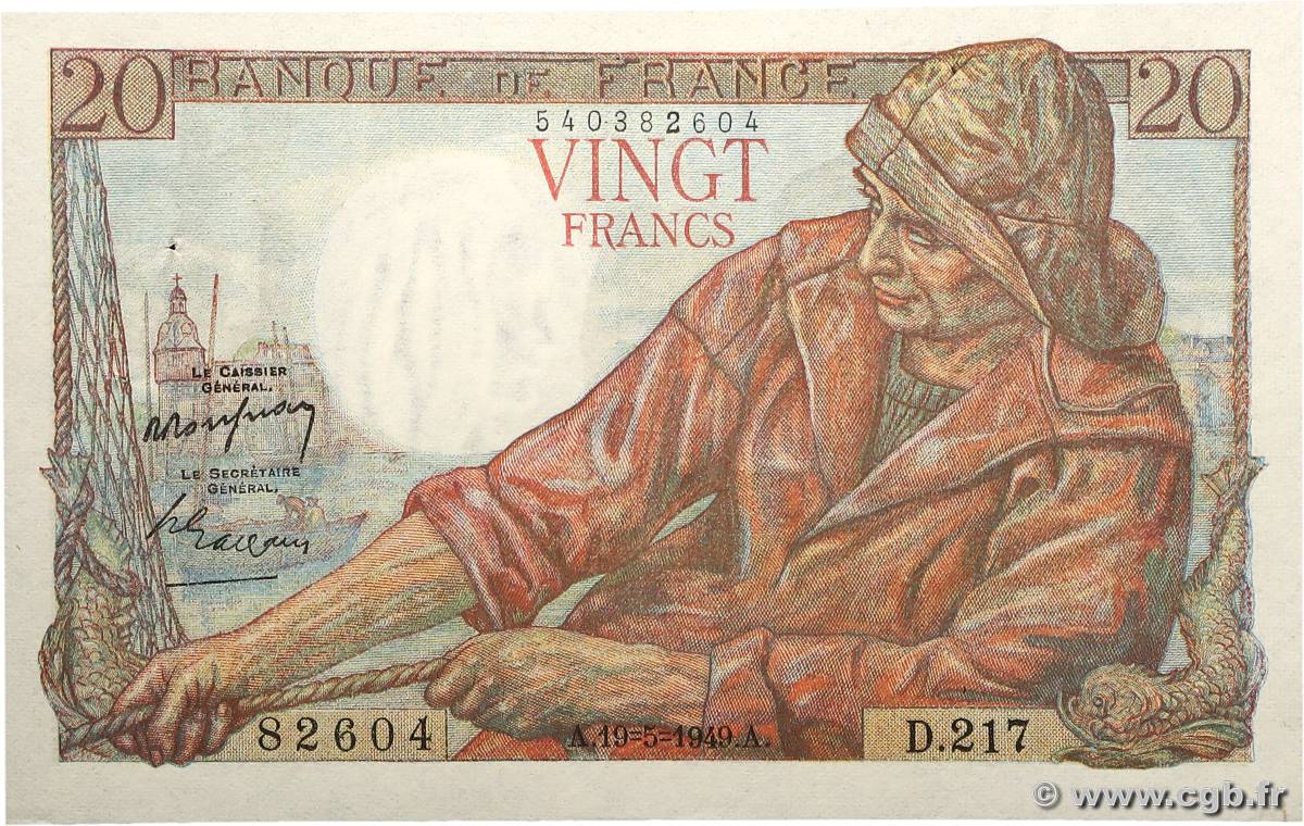 20 Francs PÊCHEUR FRANCE  1949 F.13.15 XF