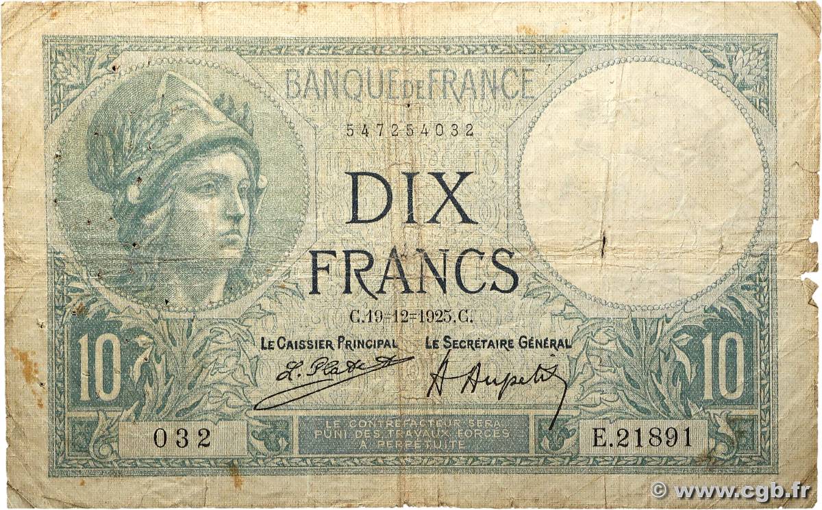 10 Francs MINERVE FRANCE  1925 F.06.09 G