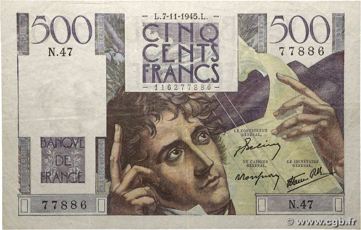 500 Francs CHATEAUBRIAND FRANCE  1945 F.34.03 VF-