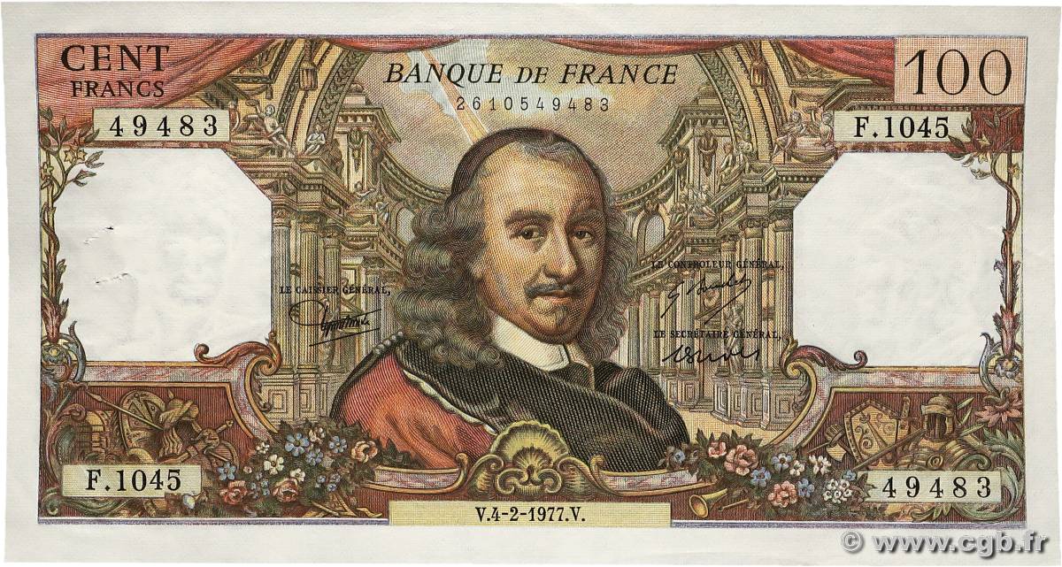 100 Francs CORNEILLE FRANCE  1977 F.65.56 XF