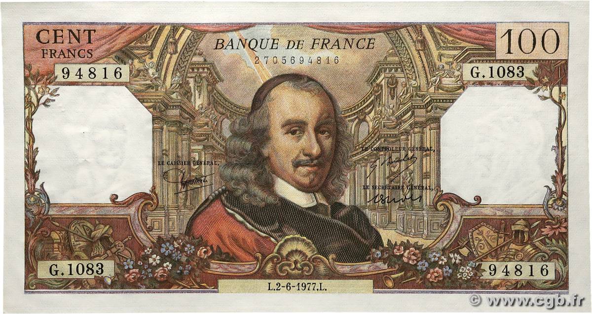 100 Francs CORNEILLE FRANCE  1977 F.65.58 AU