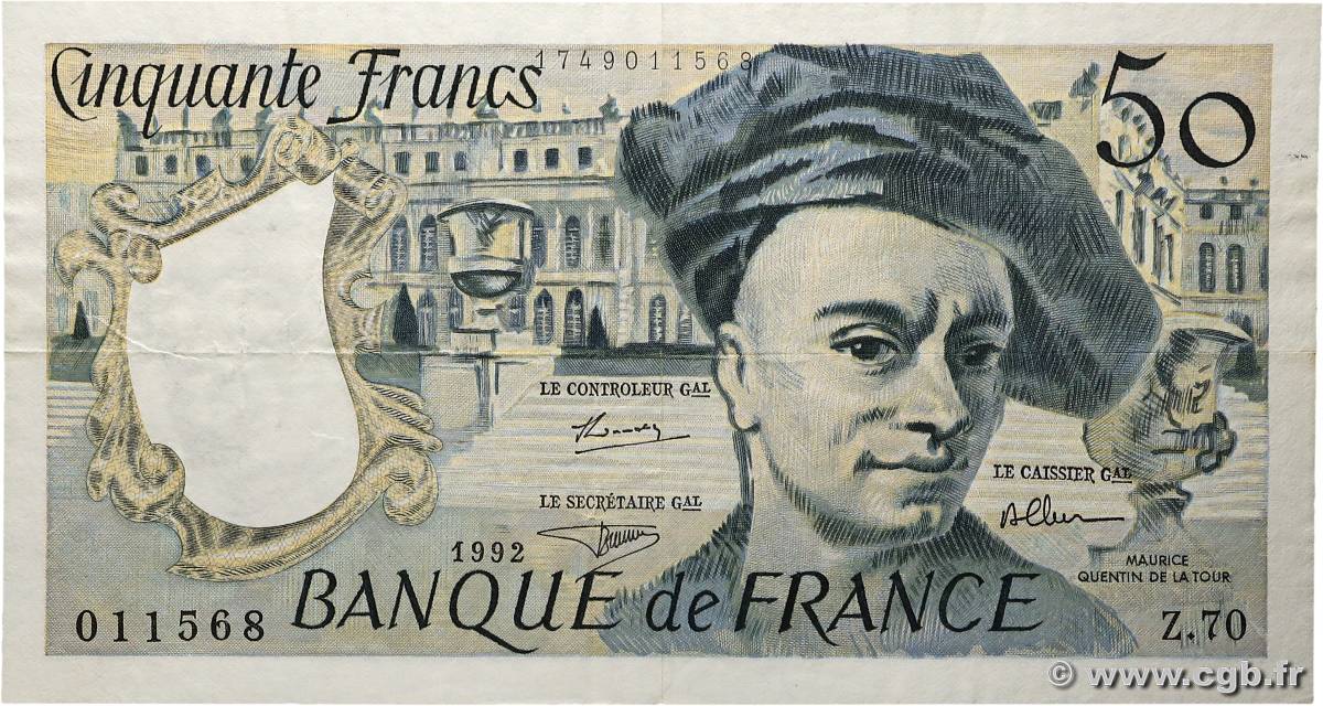 50 Francs QUENTIN DE LA TOUR FRANCE  1992 F.67.18 VF