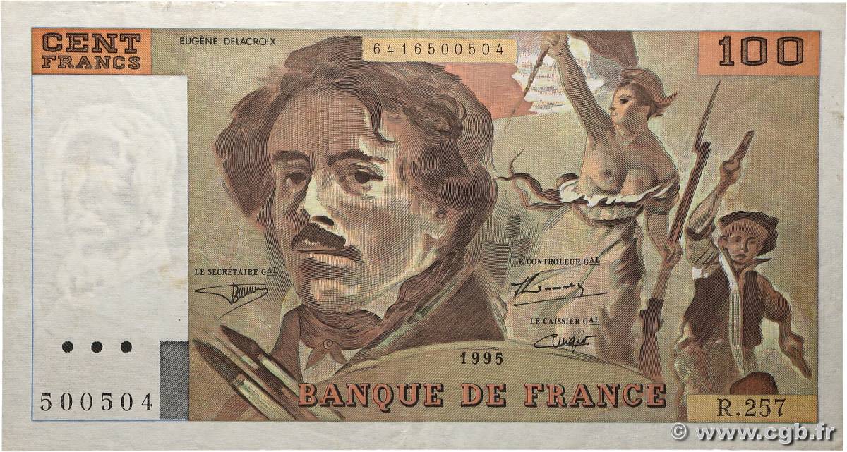 100 Francs DELACROIX 442-1 & 442-2 FRANCE  1995 F.69ter.02a VF