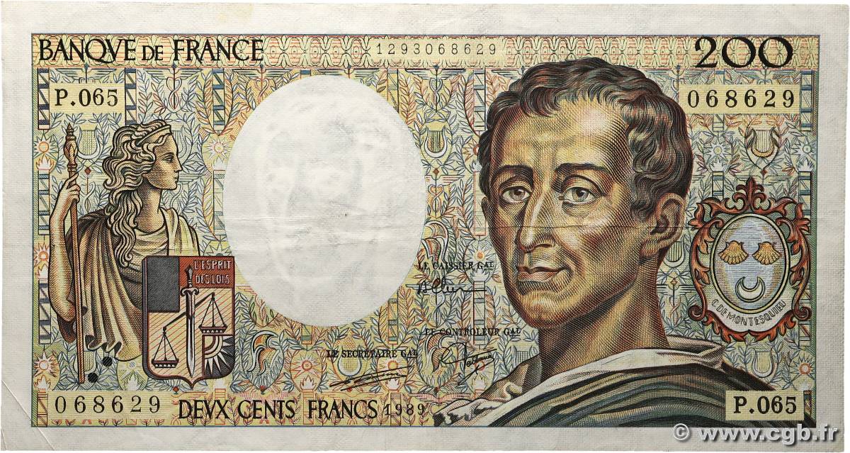 200 Francs MONTESQUIEU FRANCE  1989 F.70.09 VF