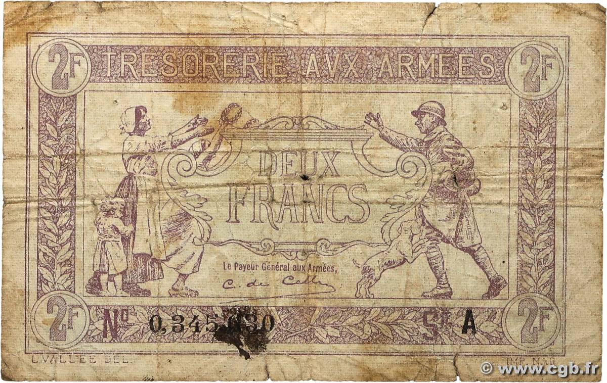 2 Francs TRÉSORERIE AUX ARMÉES FRANCE  1917 VF.05.01 VG