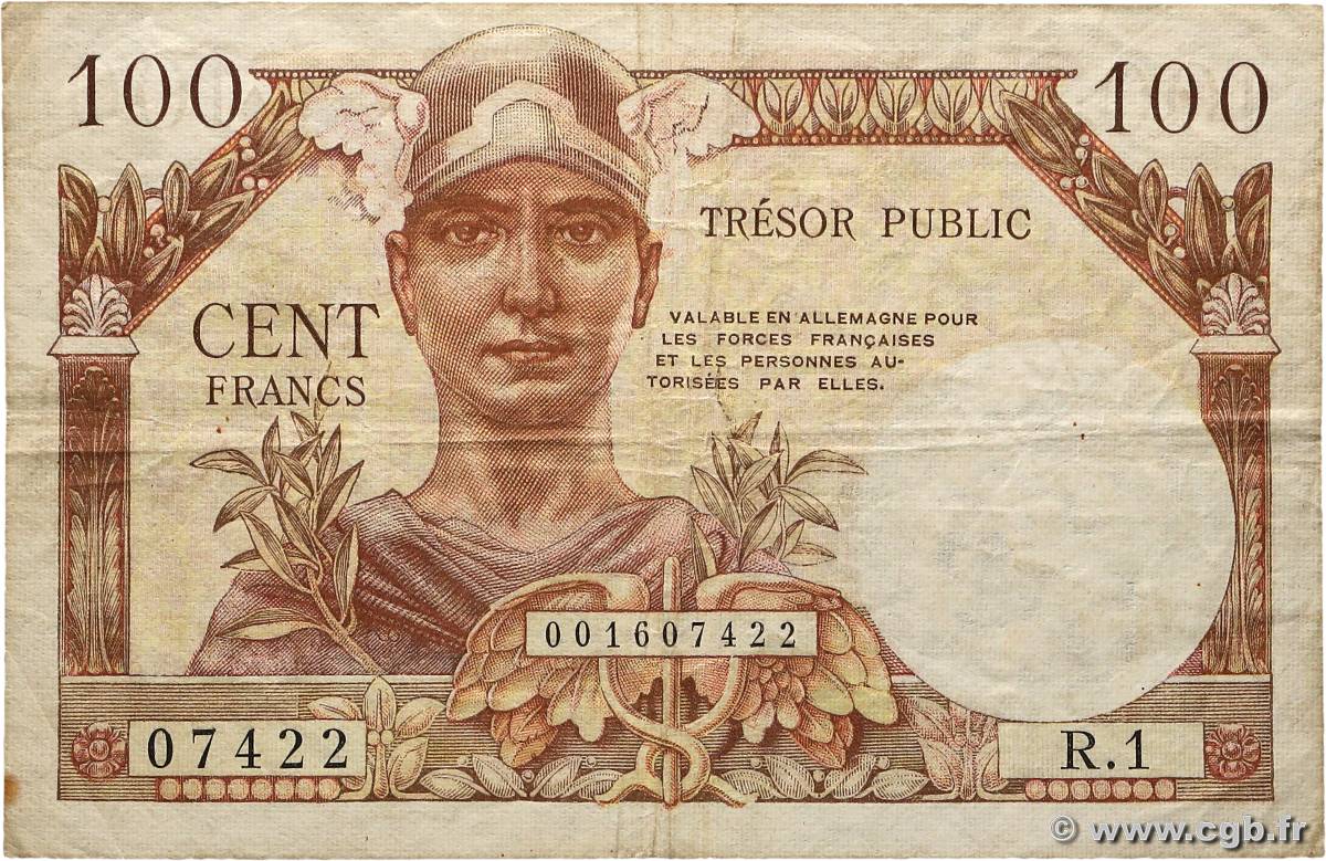 100 Francs TRÉSOR PUBLIC FRANCE  1955 VF.34.01 F