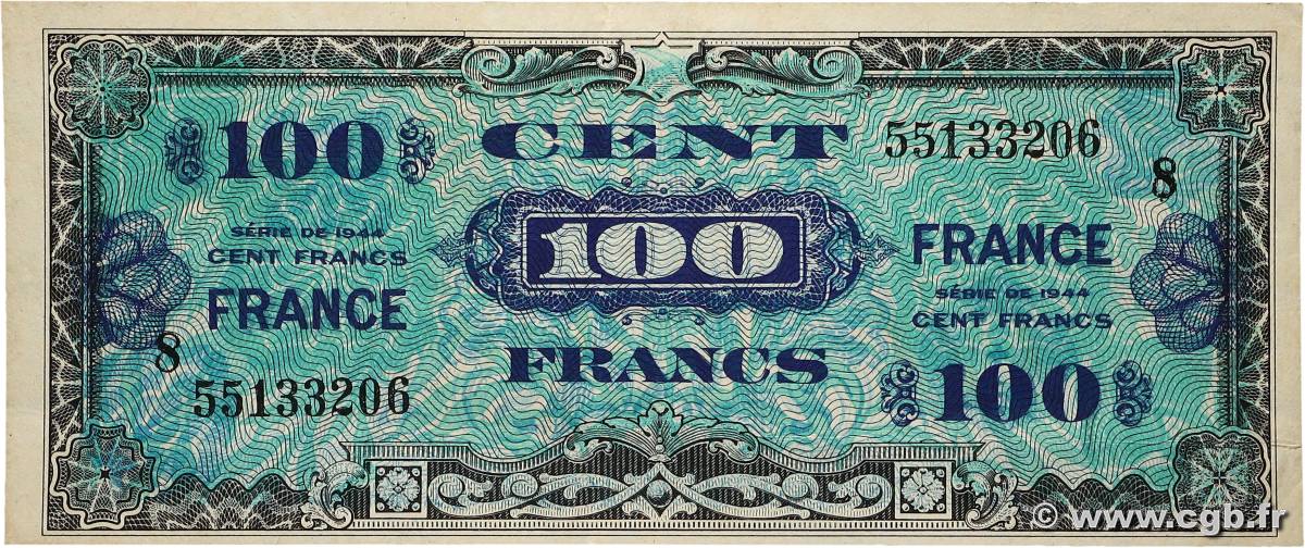 100 Francs FRANCE FRANCE  1945 VF.25.08 XF-