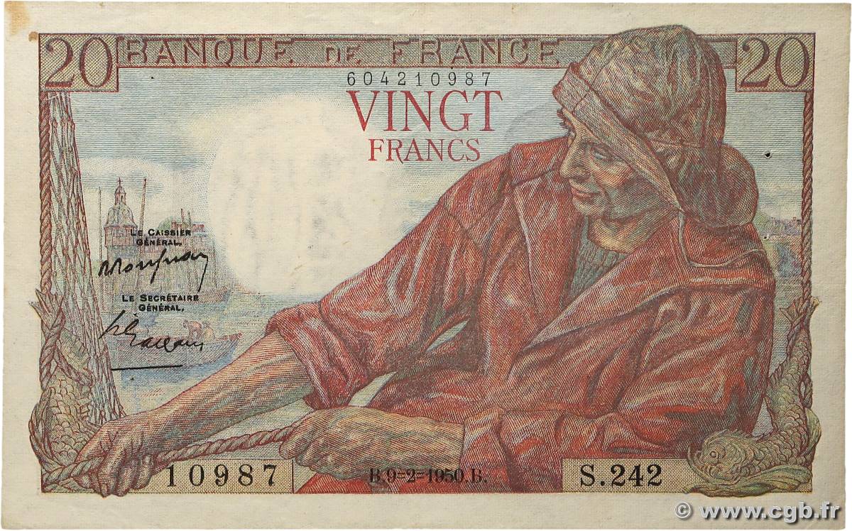 20 Francs PÊCHEUR FRANCE  1950 F.13.17 VF