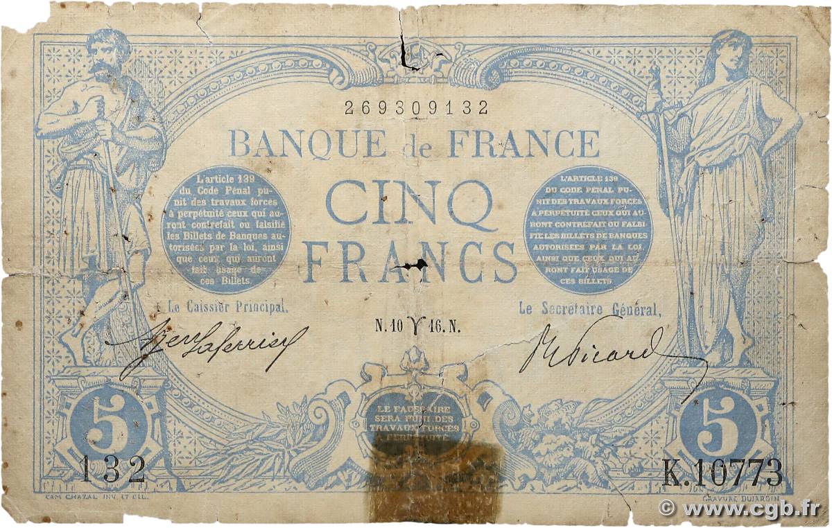 5 Francs BLEU FRANCE  1916 F.02.37 G
