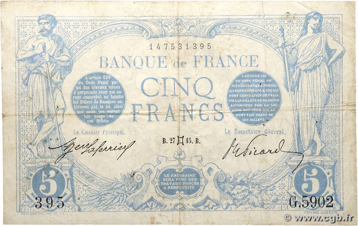 5 Francs BLEU FRANCE  1915 F.02.27 F