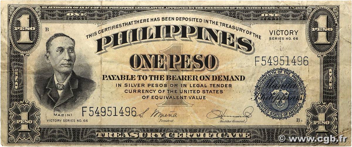 1 Peso PHILIPPINES  1949 P.094 F+