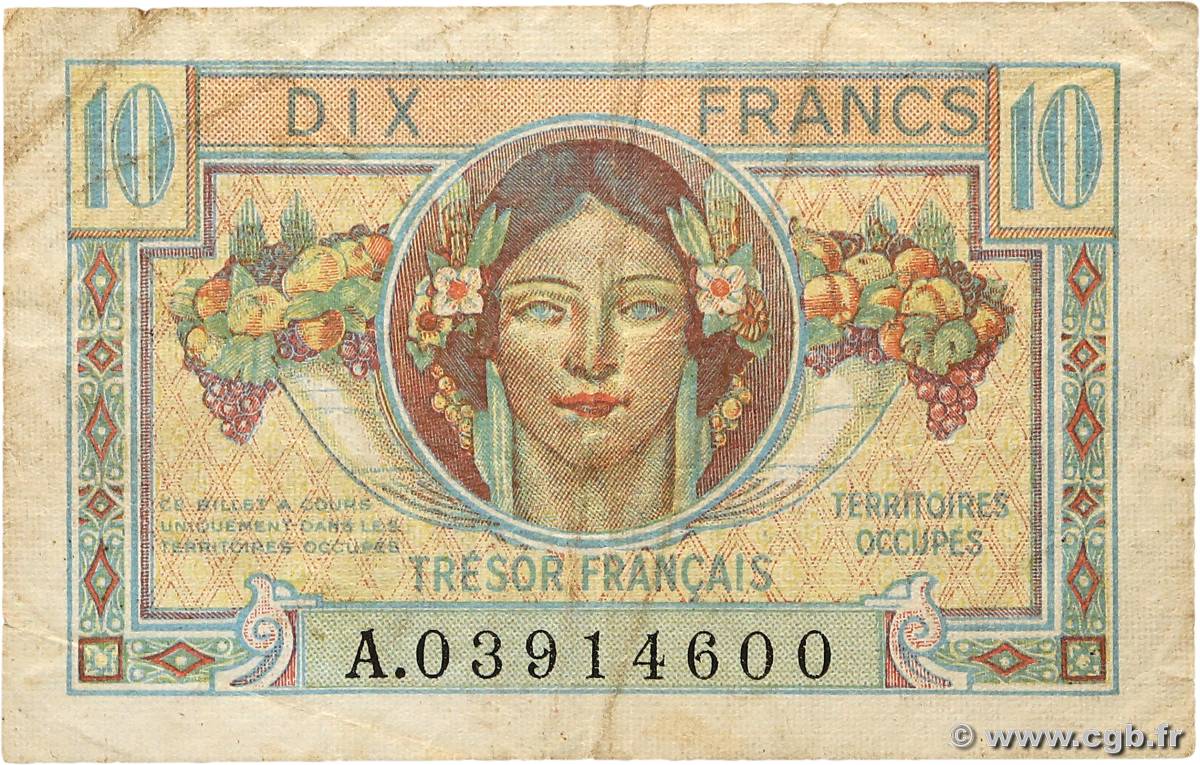 10 Francs TRÉSOR FRANÇAIS FRANCE  1947 VF.30.01 F+