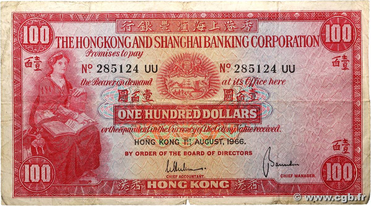 100 Dollars HONG KONG  1966 P.183b F