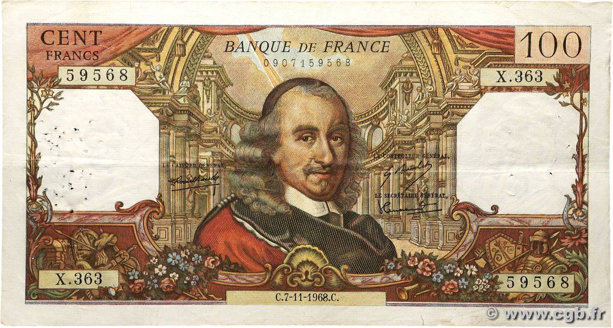 100 Francs CORNEILLE FRANCE  1968 F.65.24 VF