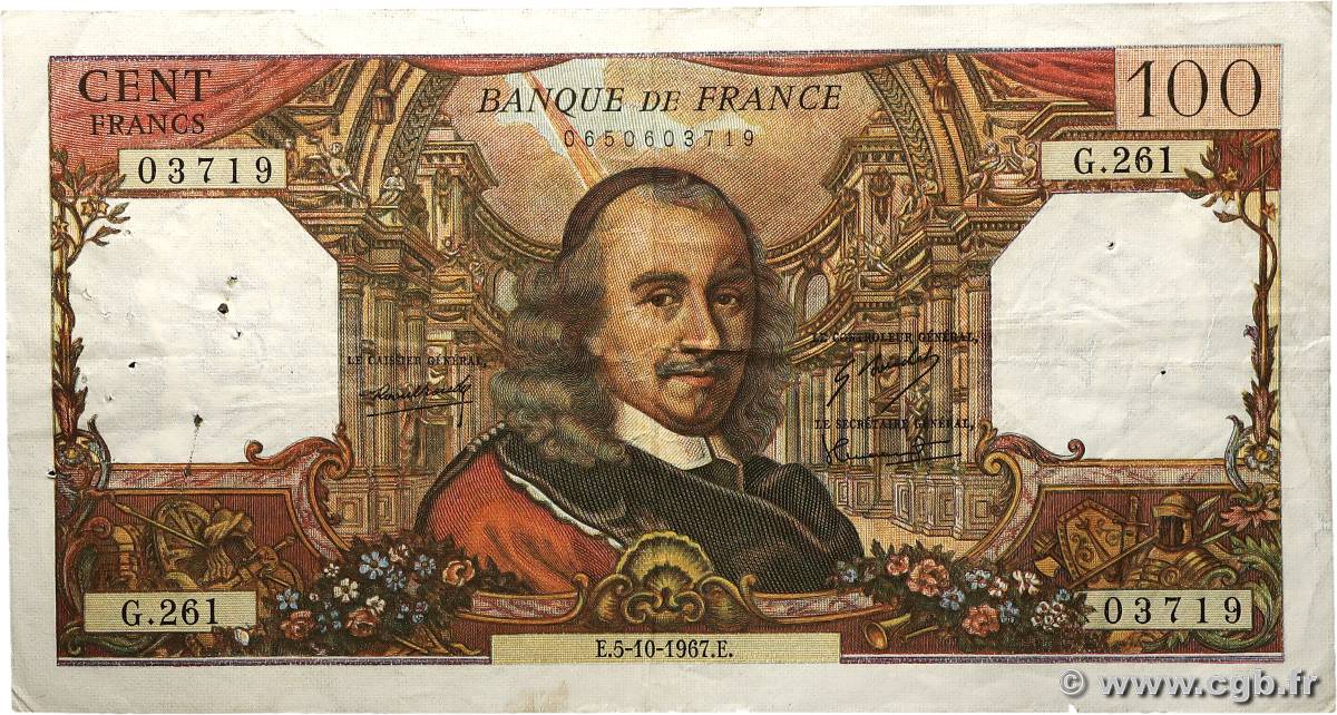 100 Francs CORNEILLE FRANCE  1967 F.65.18 F+