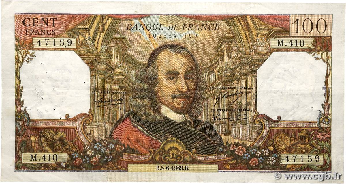 100 Francs CORNEILLE FRANCE  1969 F.65.27 F+
