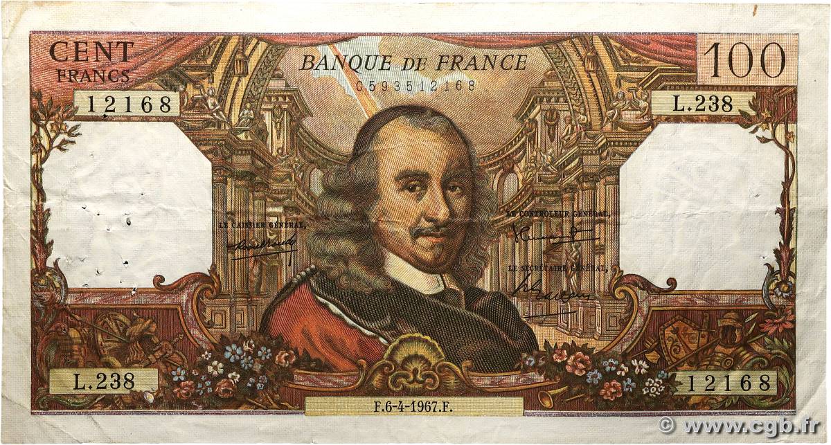 100 Francs CORNEILLE FRANCE  1967 F.65.17 F+