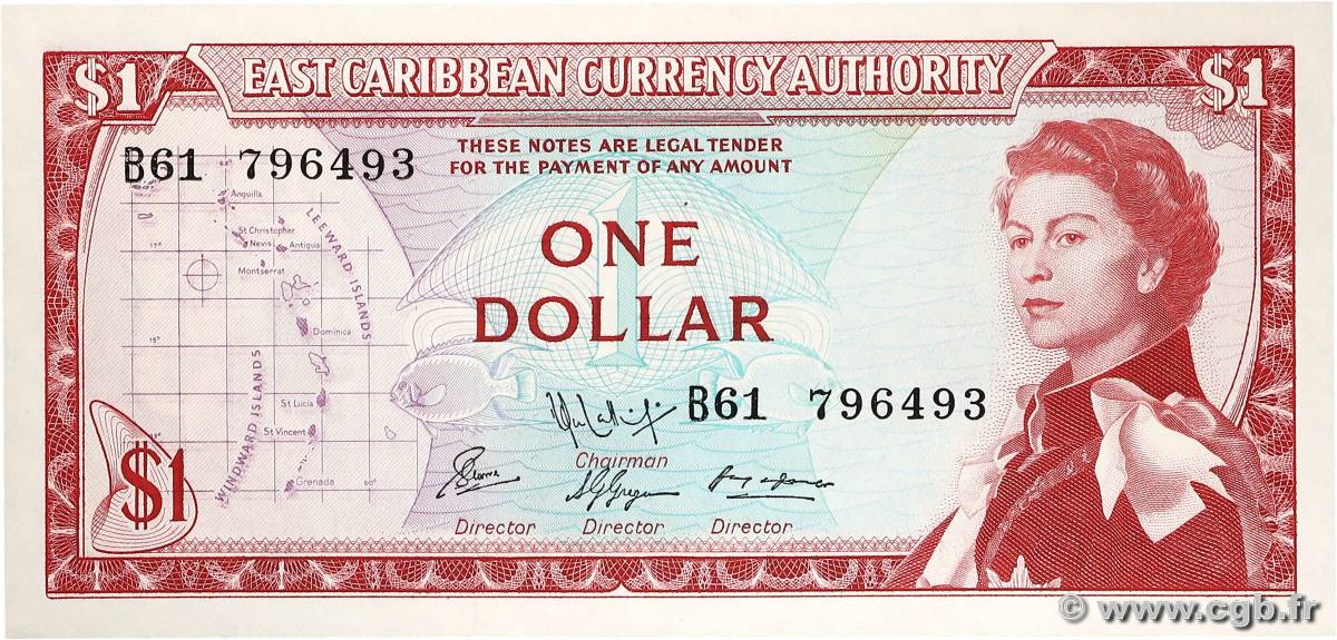 1 Dollar EAST CARIBBEAN STATES  1965 P.13f SC+