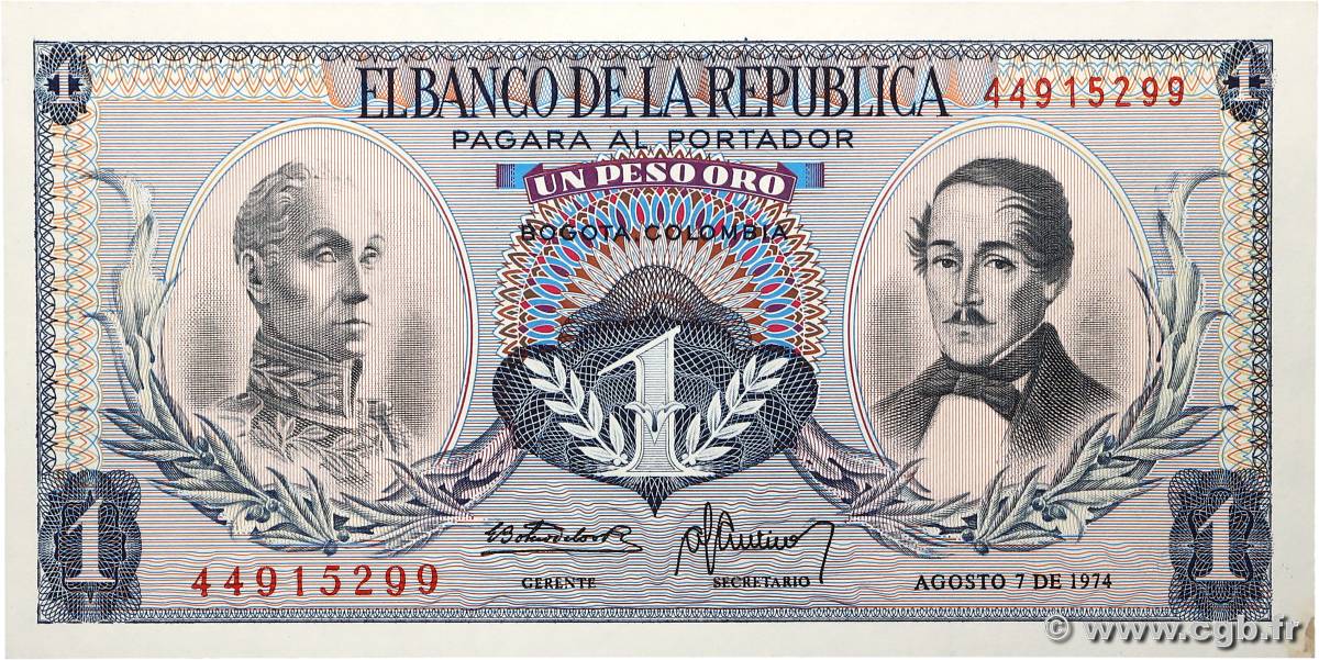 1 Peso Oro COLOMBIE  1974 P.404e SPL+