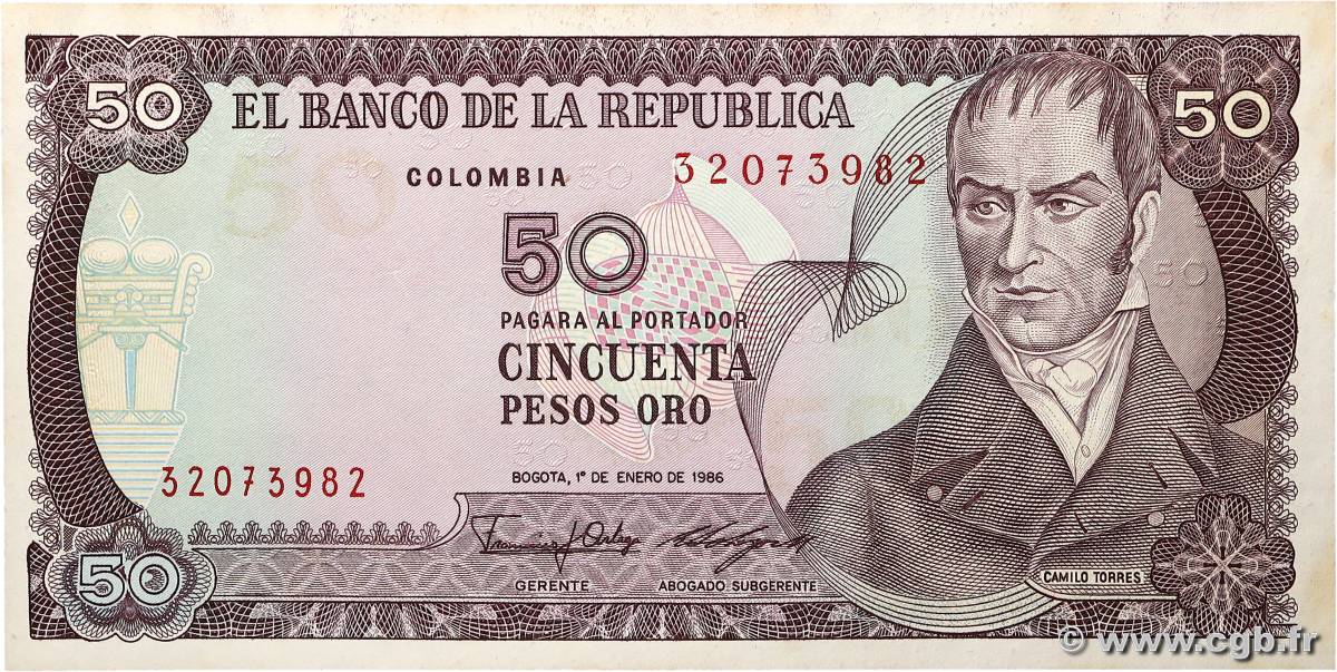 50 Pesos Oro COLOMBIA  1986 P.425b SPL+