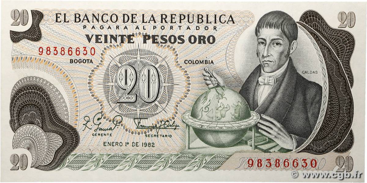 20 Pesos Oro COLOMBIA  1982 P.409d SC+