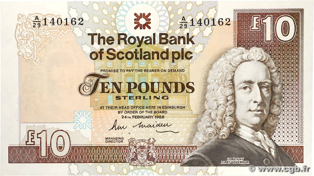 10 Pounds SCOTLAND  1988 P.348a AU+