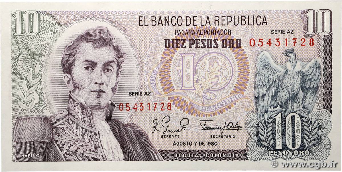 10 Pesos Oro COLOMBIE  1980 P.407g NEUF