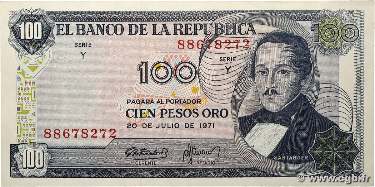 100 Pesos Oro COLOMBIE  1971 P.410c SUP+