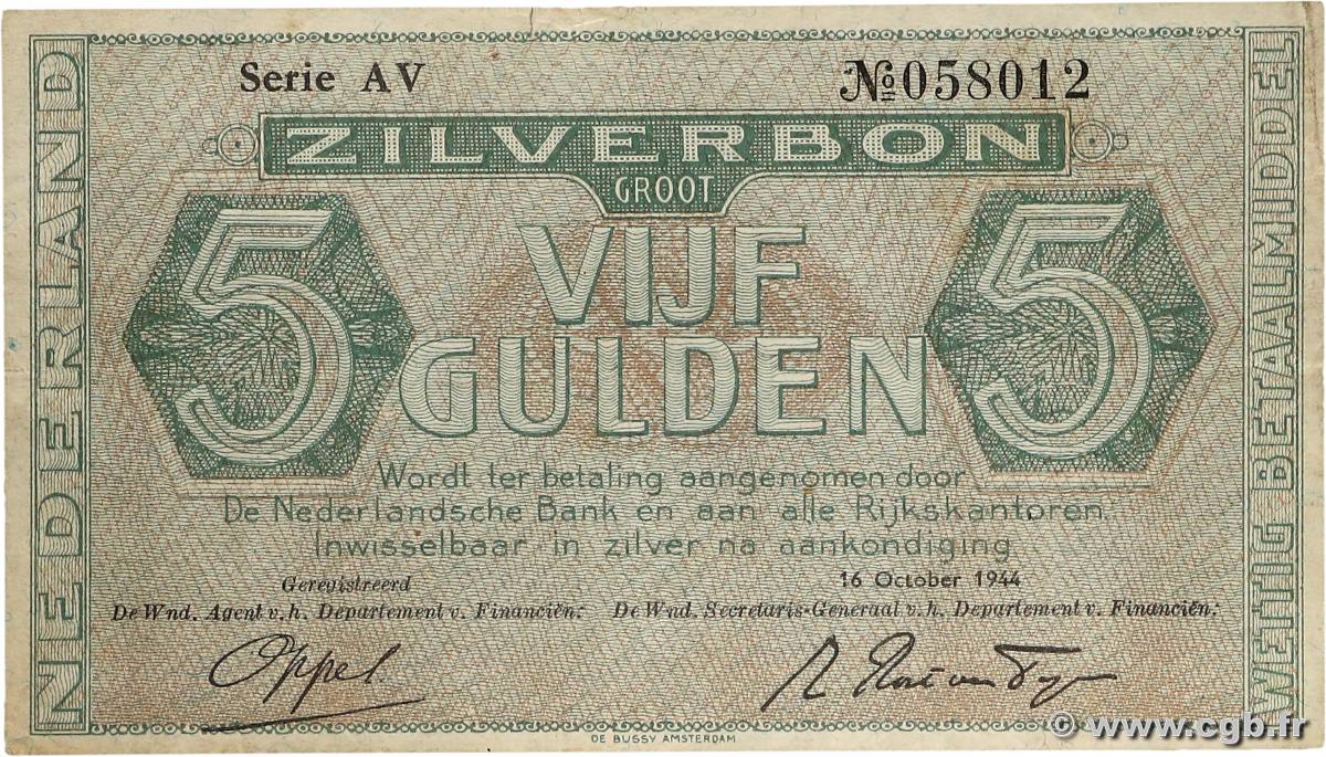 5 Gulden NETHERLANDS  1944 P.063 VF