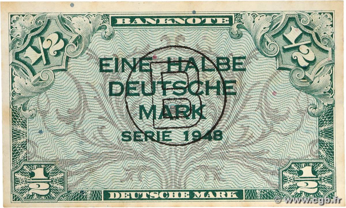 1/2 Deutsche Mark GERMAN FEDERAL REPUBLIC  1948 P.01b XF