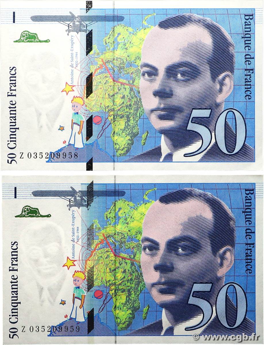 50 Francs SAINT-EXUPÉRY modifié Consécutifs FRANCIA  1997 F.73.04 SC+