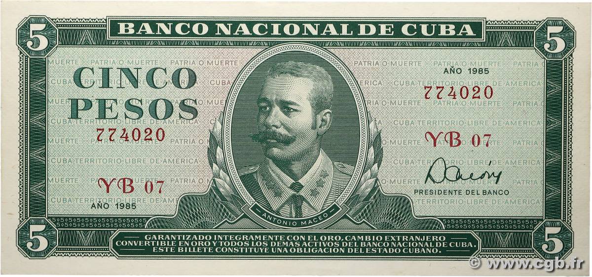 5 Pesos CUBA  1985 P.103c FDC