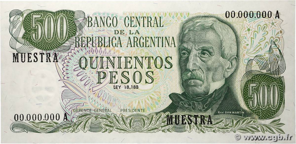 500 Pesos Spécimen ARGENTINE  1972 P.292s NEUF