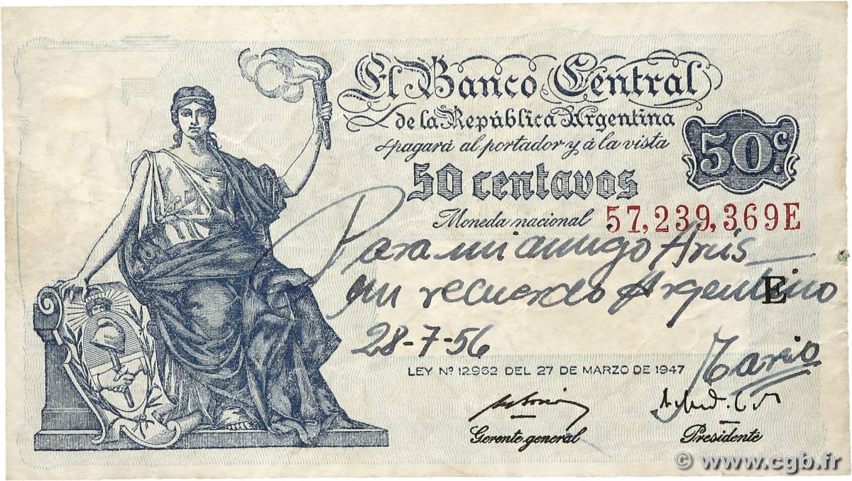 50 Centavos ARGENTINE  1936 P.256 TB+