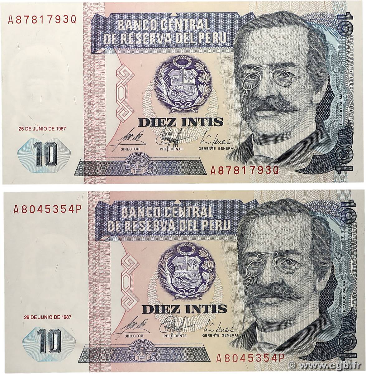 10 Intis Lot PÉROU  1987 P.129 NEUF