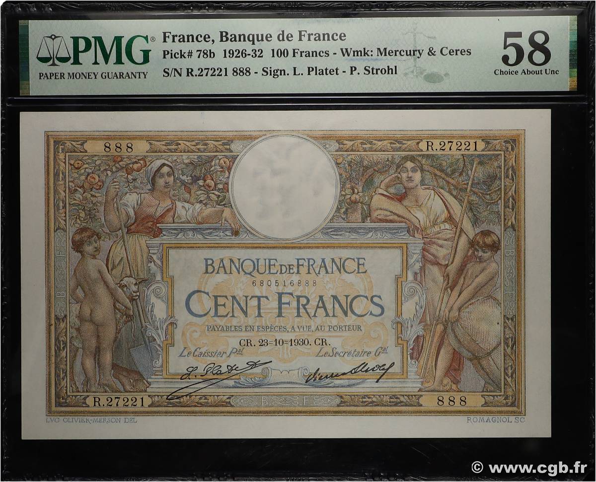 100 Francs LUC OLIVIER MERSON grands cartouches Numéro spécial FRANCIA  1930 F.24.09 SC