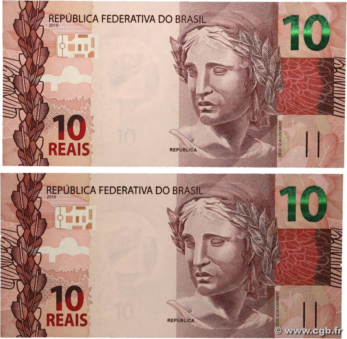 10 Reais Consécutifs BRAZIL  2010 P.254a UNC