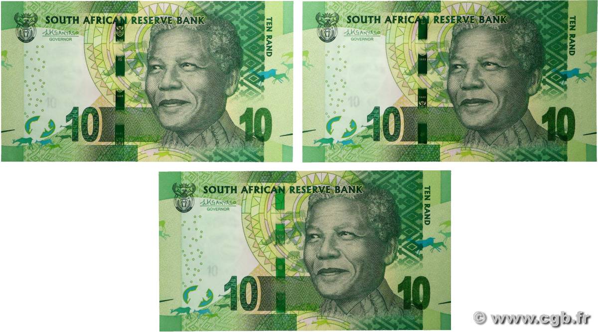 10 Rand Consécutifs SOUTH AFRICA  2016 P.138b UNC