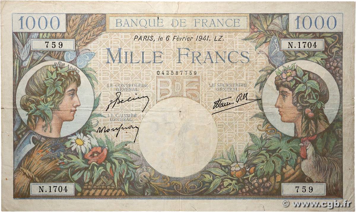 1000 Francs COMMERCE ET INDUSTRIE FRANCE  1941 F.39.04 F-