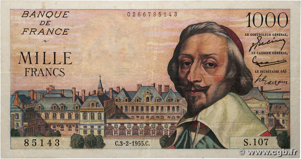 1000 Francs RICHELIEU FRANCE  1955 F.42.10 TB+