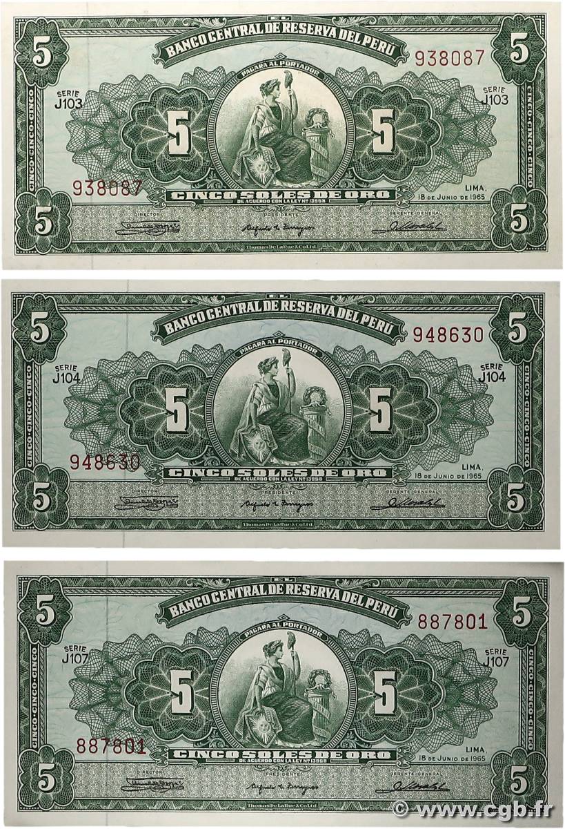 5 Soles de Oro Lot PÉROU  1965 P.083 pr.NEUF